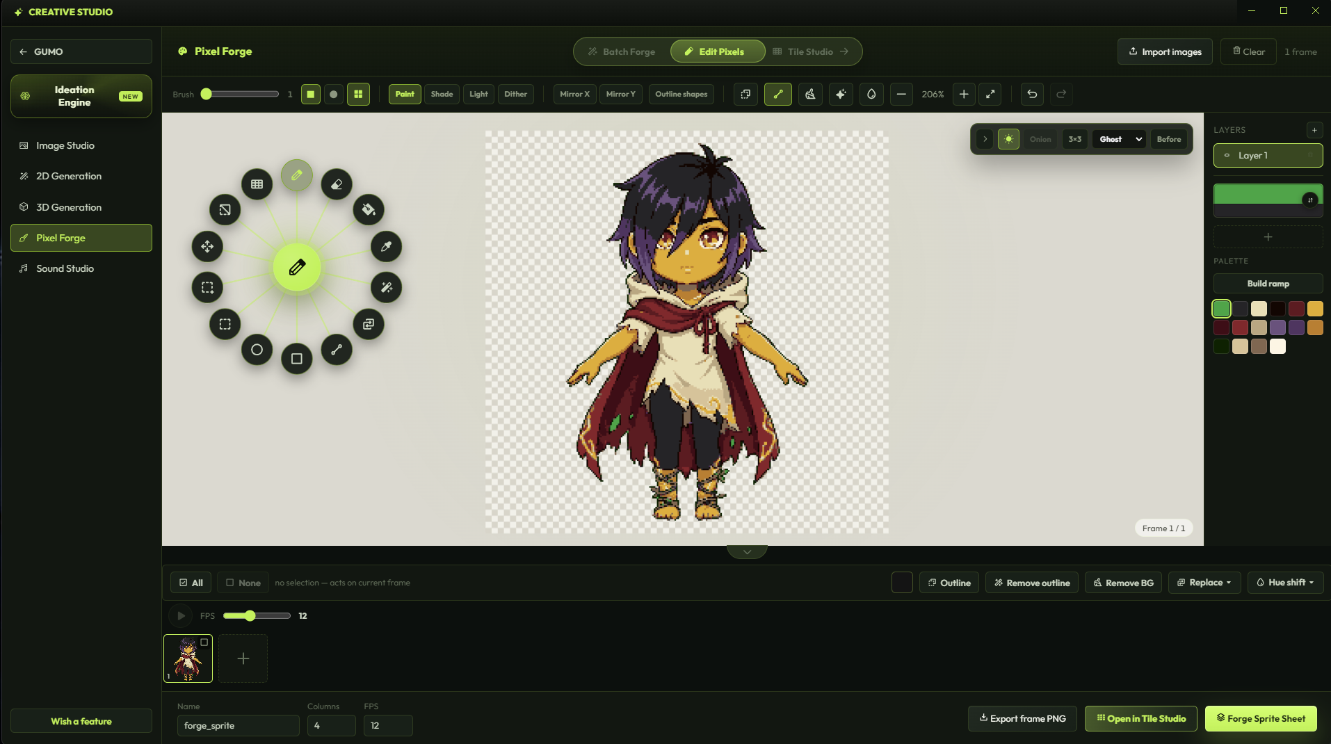 GUMO Pixel Editor Studio interface