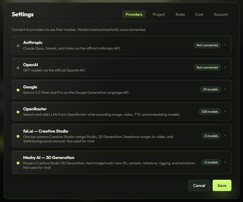 GUMO provider configuration screen