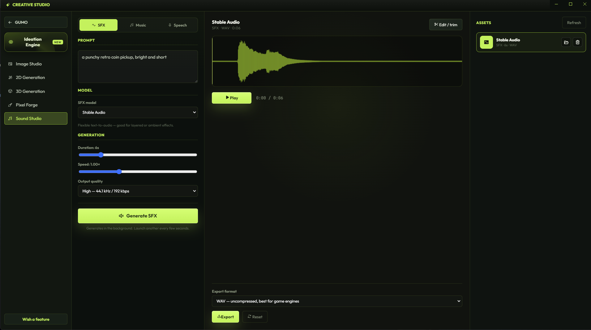 GUMO Sound Studio interface