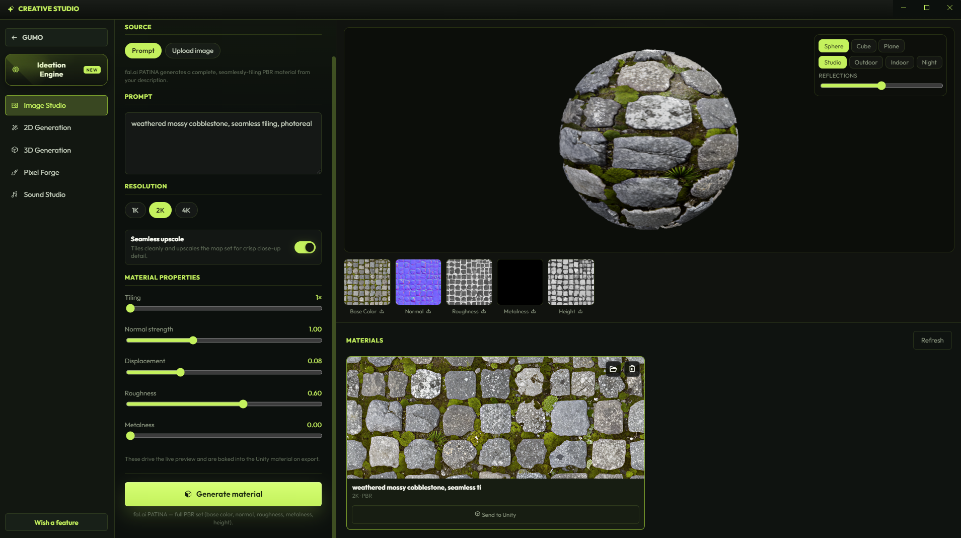 GUMO Material Studio interface
